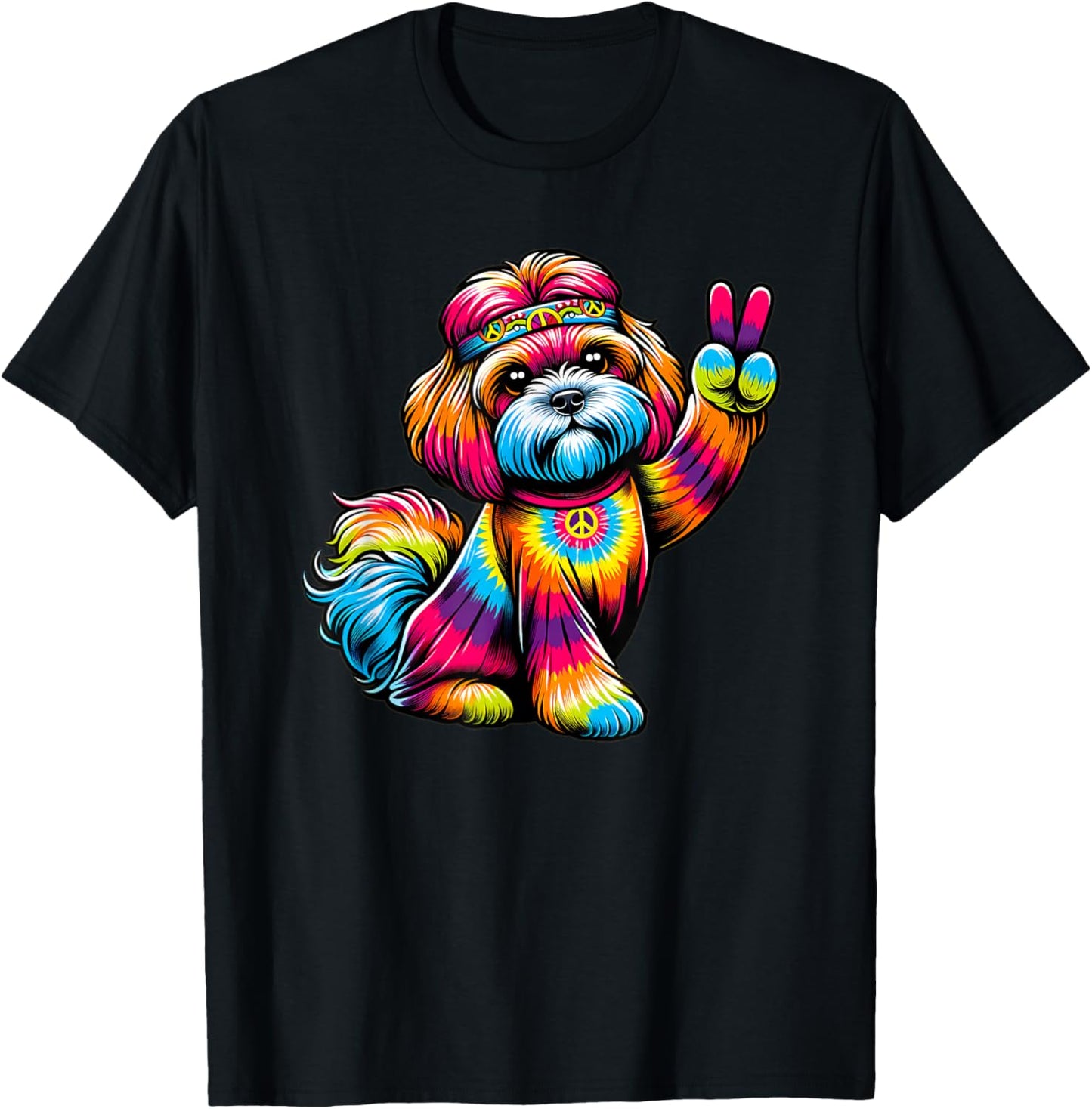 Peace Sign Tie Dye Peekapoo dog Women Kids T-Shirt - T-Shirt | Black