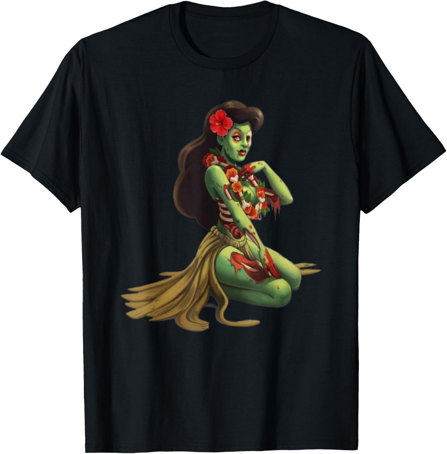 Hawaii Pin Up Girl Zombie Halloween T-Shirt - T-Shirt | Black