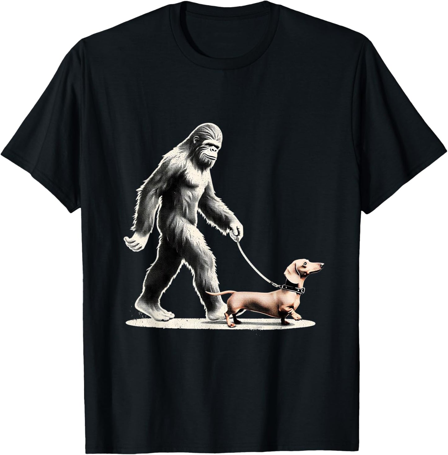 Bigfoot Walking Dachshund Funny Wiener Dog T-Shirt - T-Shirt | Black