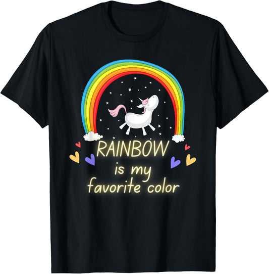 Rainbow is my favorite color, dancing unicorn in Pink T-Shirt - T-Shirt | Black