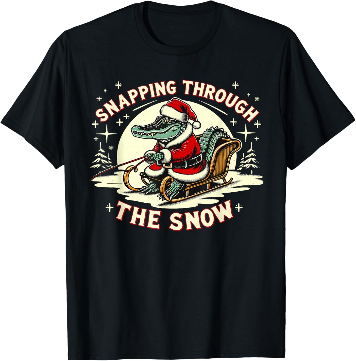 Alligator Snapping Through The Snow, Gator Hunting Christmas T-Shirt - T-Shirt | Black