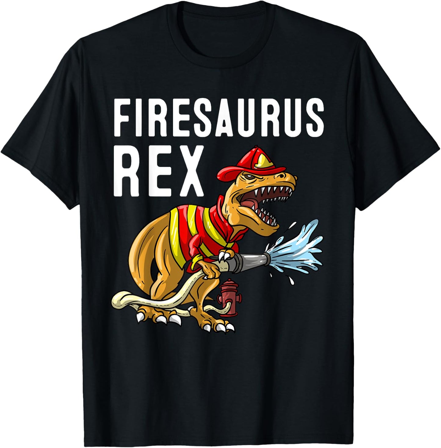 Funny Firemen Firefighter Gift Dino Boys Cool Firesaurus Rex T-Shirt - T-Shirt | Black