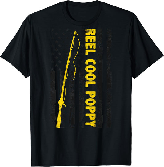Reel cool Poppy Fishing American Flag gift Fisherman Poppy T-Shirt - T-Shirt | Black