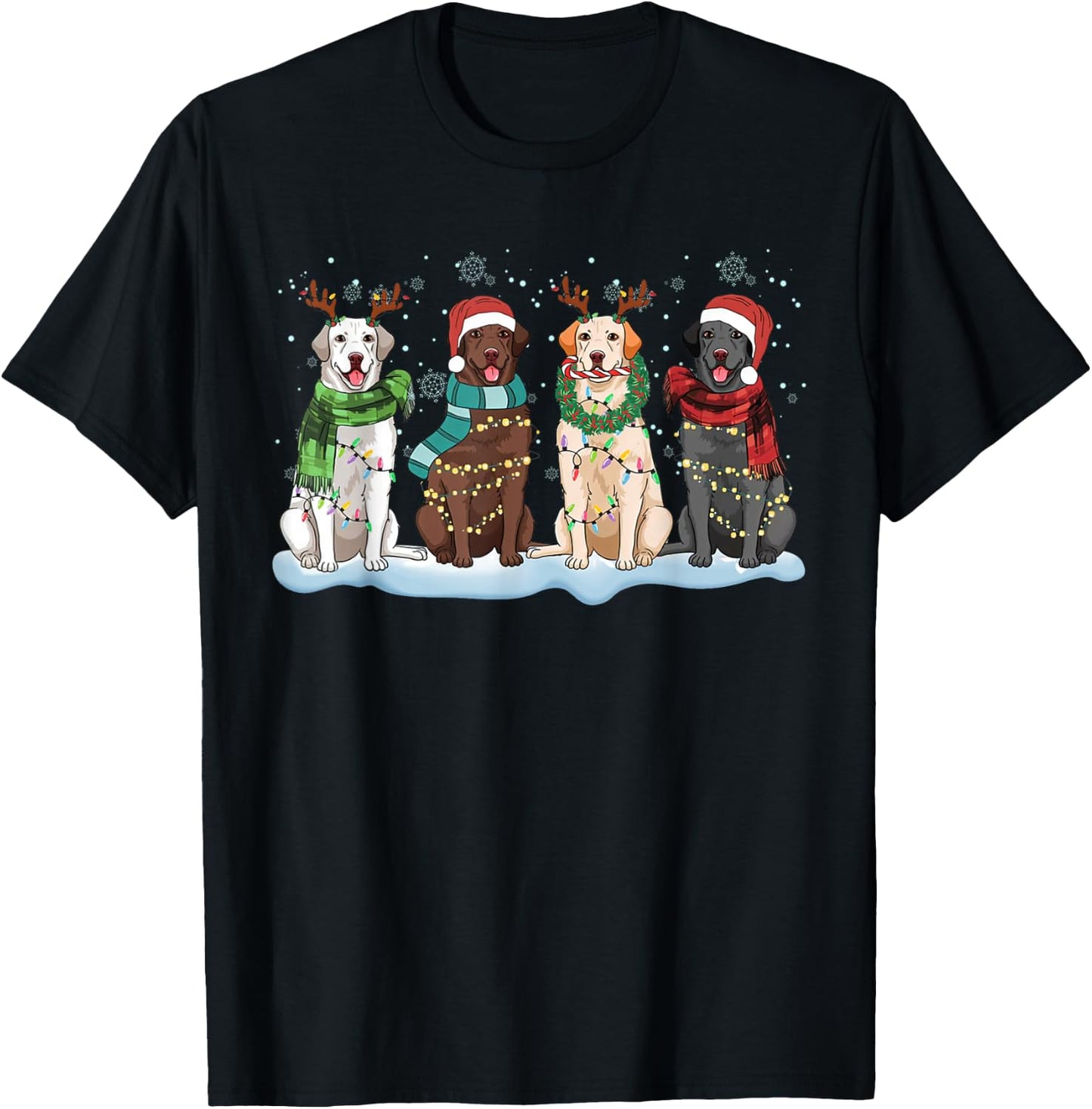Santa Hat Labrador Retriever Reindeer Tree Light Christmas T-Shirt - T-Shirt | Black