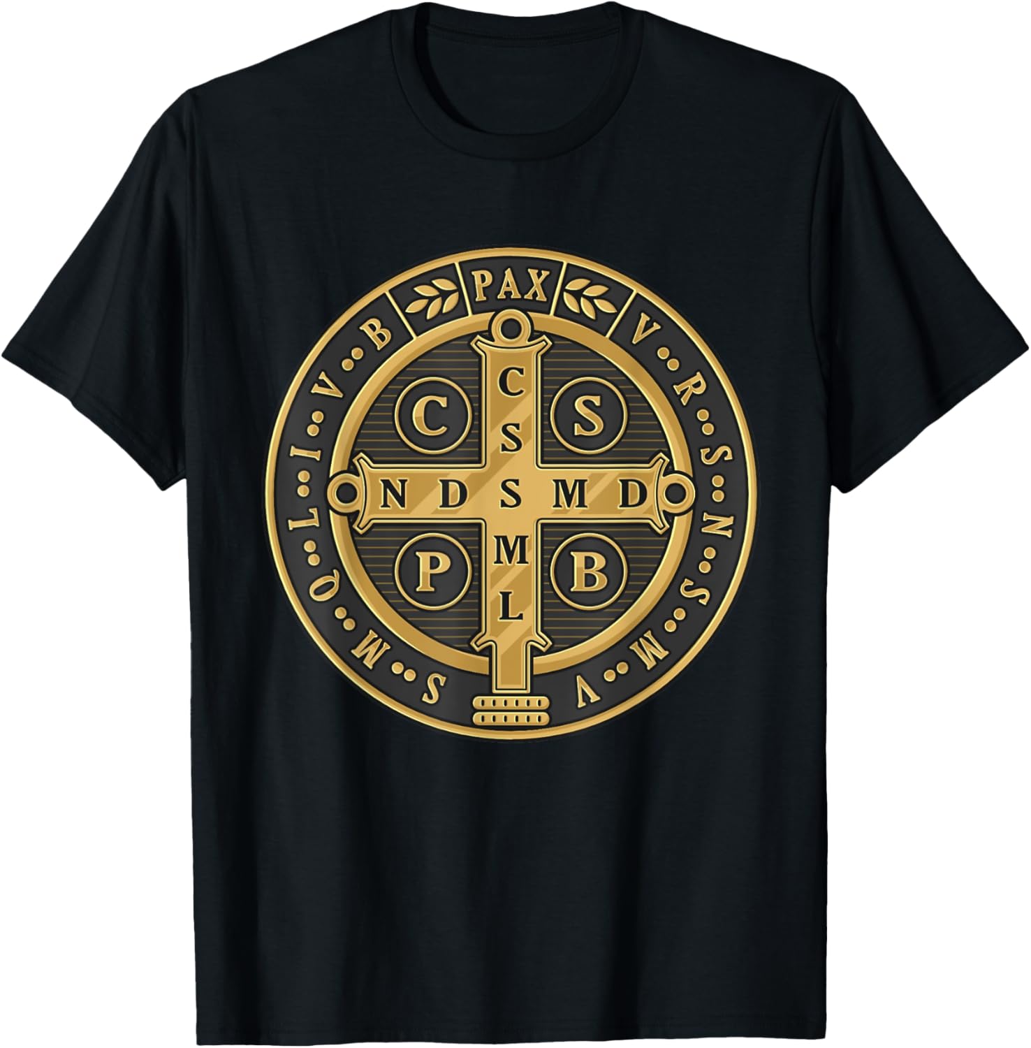 Saint Benedict Medal Traditional Latin Catholic T-Shirt - T-Shirt | Black