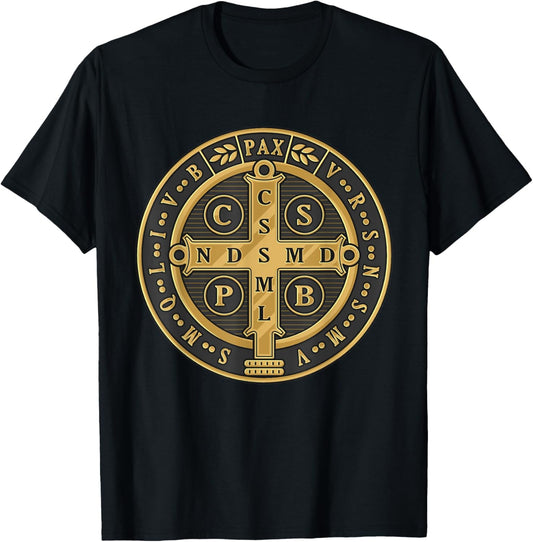 Saint Benedict Medal Traditional Latin Catholic T-Shirt - T-Shirt | Black
