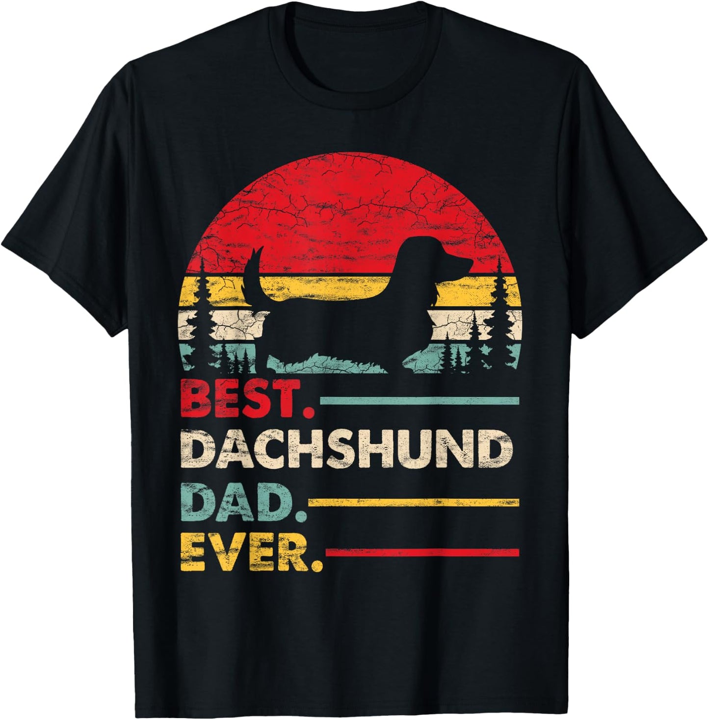Dachshund Long Haired Best Dad Ever Gift Dog Vintage Retro Men Women Kids T-Shirt - T-Shirt | Black