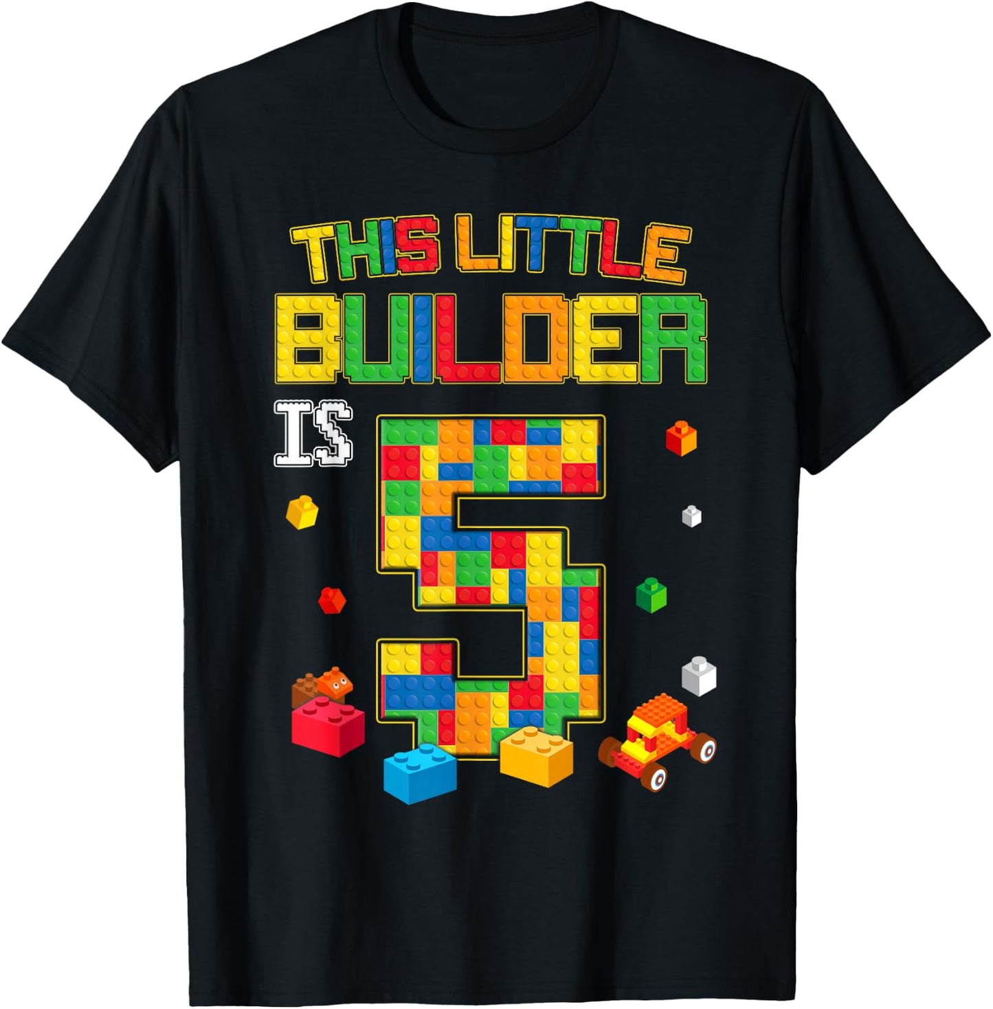 Building Blocks 5 Years Old Birthday Boy T-Shirt - T-Shirt | Black