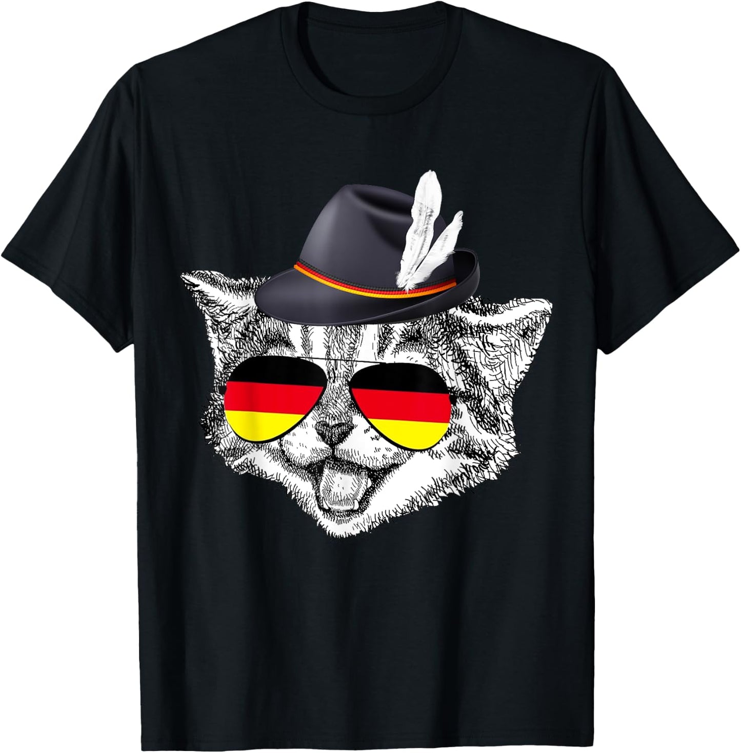 Cute Cat German Flag Oktoberfest Pride Germany Festival T-Shirt - T-Shirt | Black