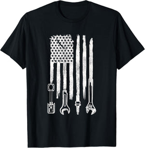 American Flag Mechanic Tools Car Fixing Essentials Mechanic Men T-Shirt - T-Shirt | Black