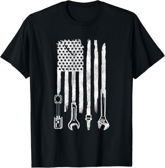 American Flag Mechanic Tools Car Fixing Essentials Mechanic Men T-Shirt - T-Shirt | Black