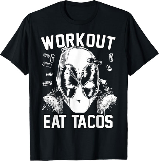 Marvel Deadpool Workout Eat Tacos T-Shirt - T-Shirt | Black