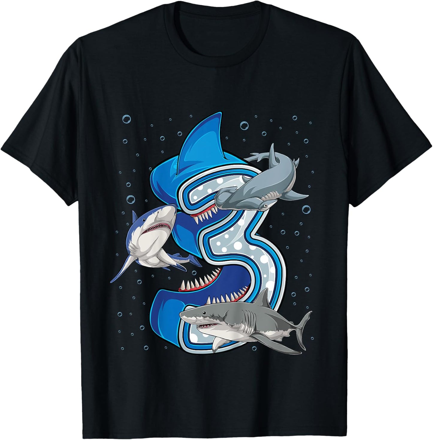 Kids 3rd Birthday Boys Shark 3 years Old Ocean Shark B-day T-Shirt - T-Shirt | Black