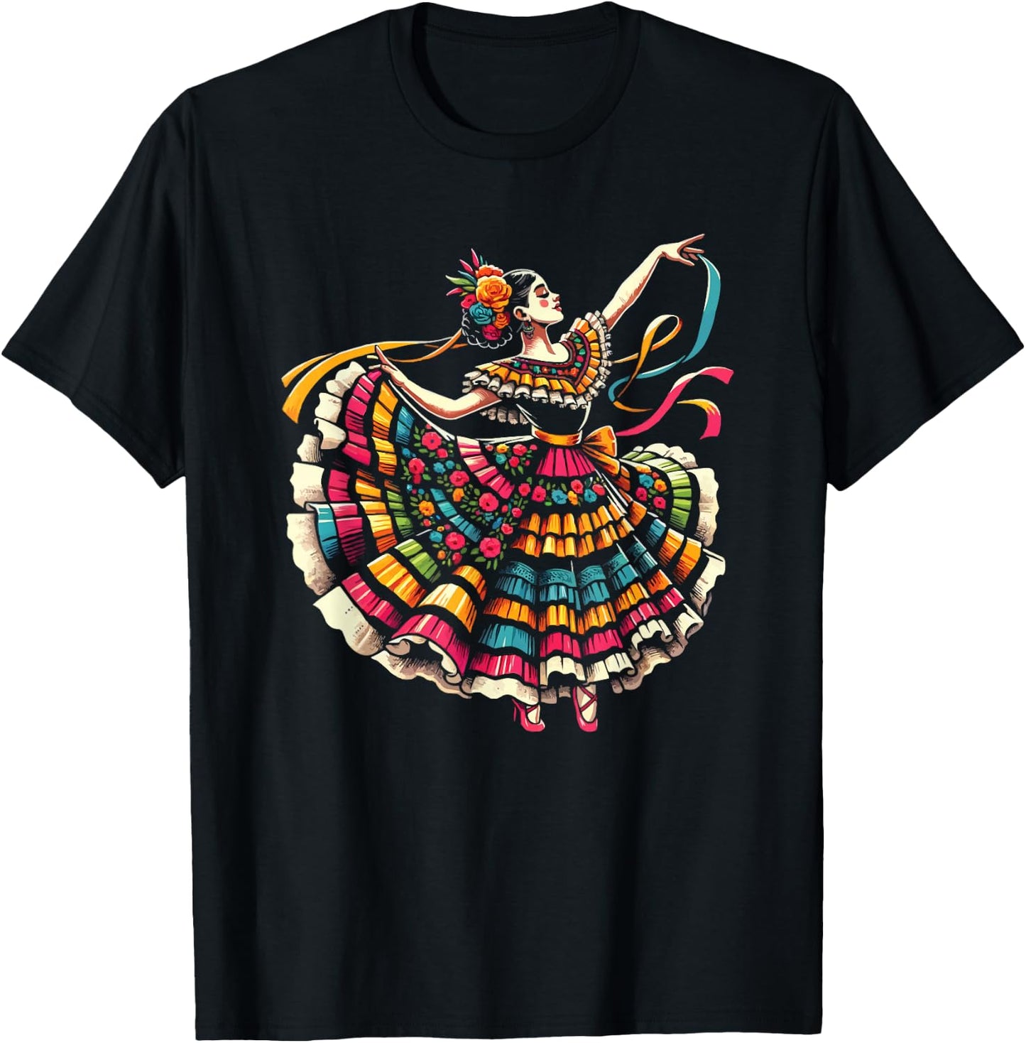 Ballet Folklorico Dancer Mexico Traditional Mexican Dance T-Shirt - T-Shirt | Black