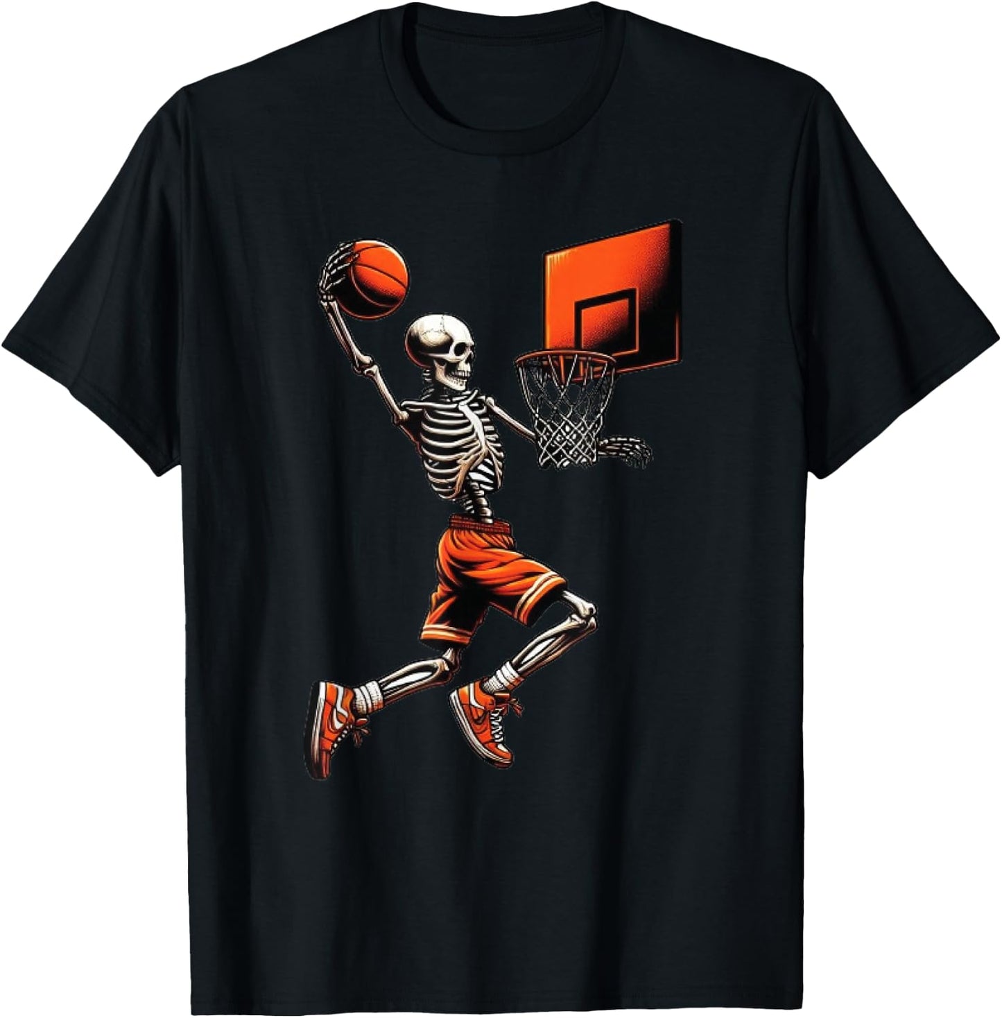 Skeleton Basketball Player Dunking Hoop Halloween Vintage T-Shirt - T-Shirt | Black