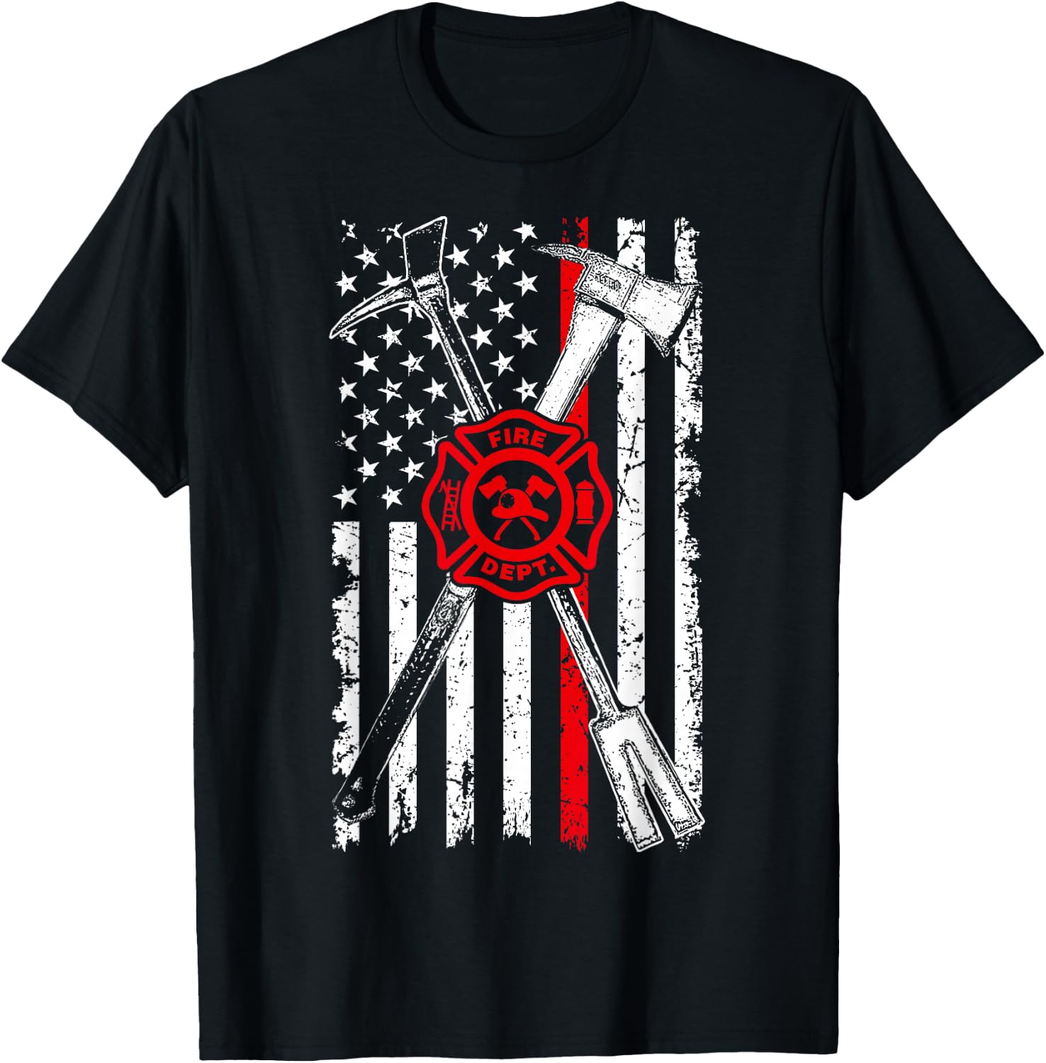 Patriotic Design Axe Halligan Thin Line Red Firefighter T-Shirt - T-Shirt | Black