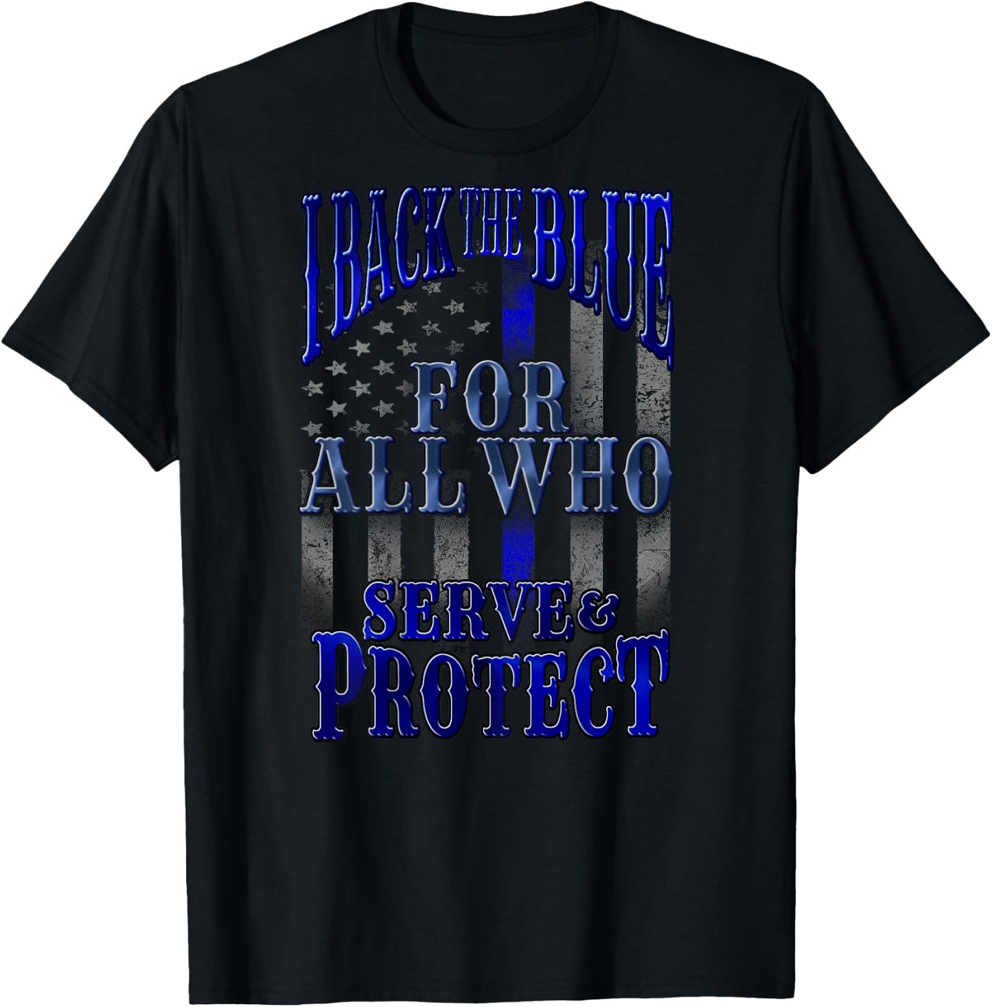Back the Blue Flag Police Back Print T-Shirt - T-Shirt | Black