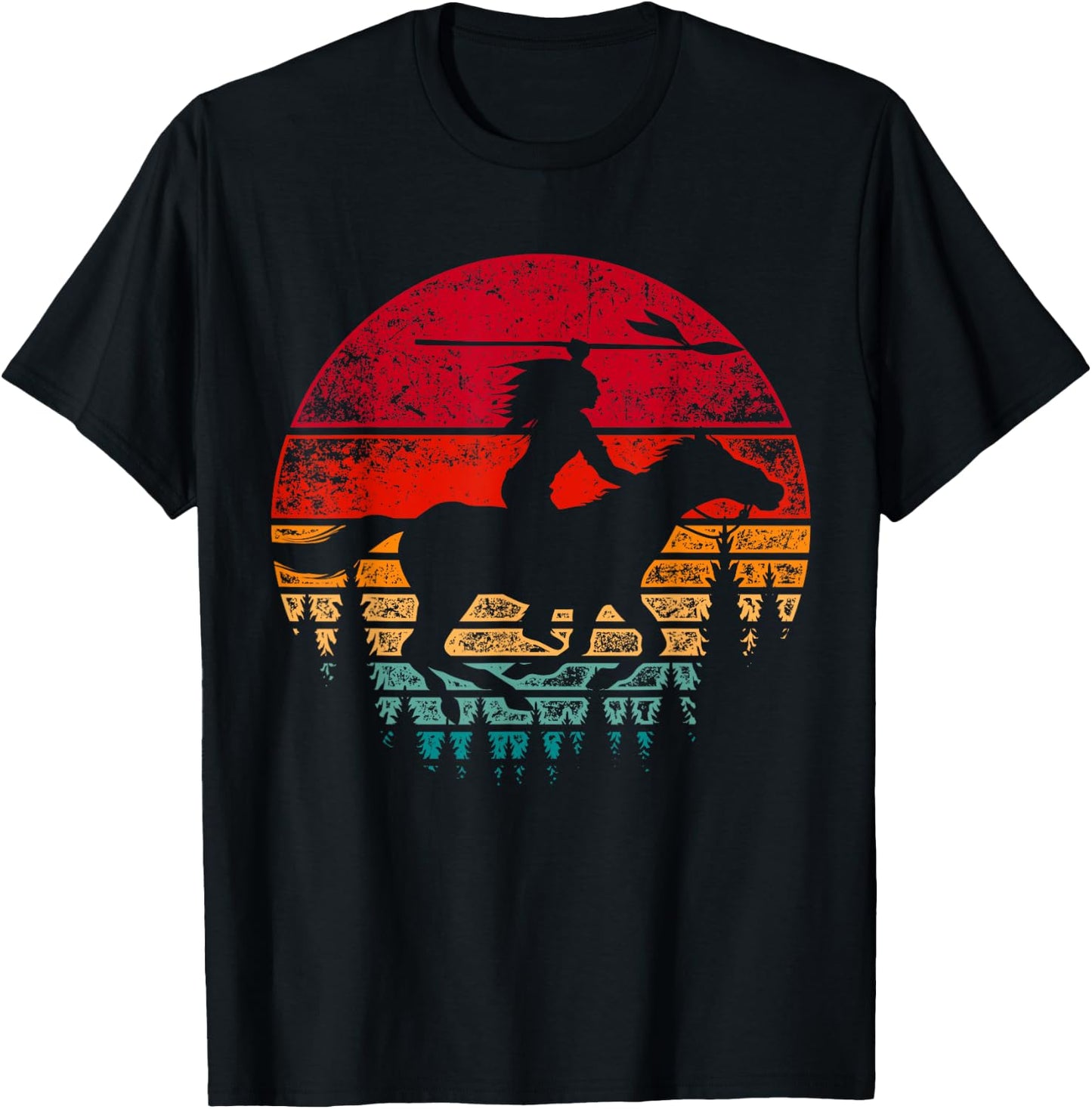 Indian Pride Horse Riding Indigenous Retro Native American T-Shirt - T-Shirt | Black