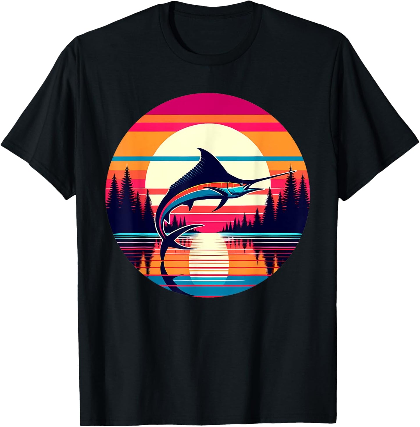 Marlin Fishing Sunset Retro Style Vintage 80s 70s Birthday T-Shirt - T-Shirt | Black