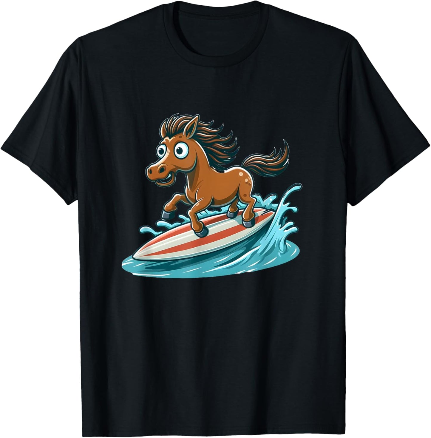 Horse Surfing on a Surfboard T-Shirt - T-Shirt | Black