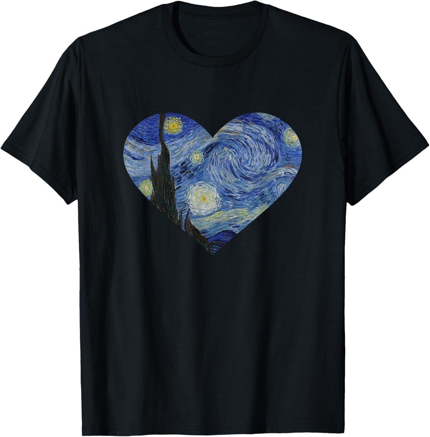 Starry Night Heart by Vincent van Gogh | Famous Painting T-Shirt - T-Shirt | Black