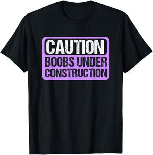 Boobs Under Construction Mastectomy Breast Cancer T-Shirt - T-Shirt | Black