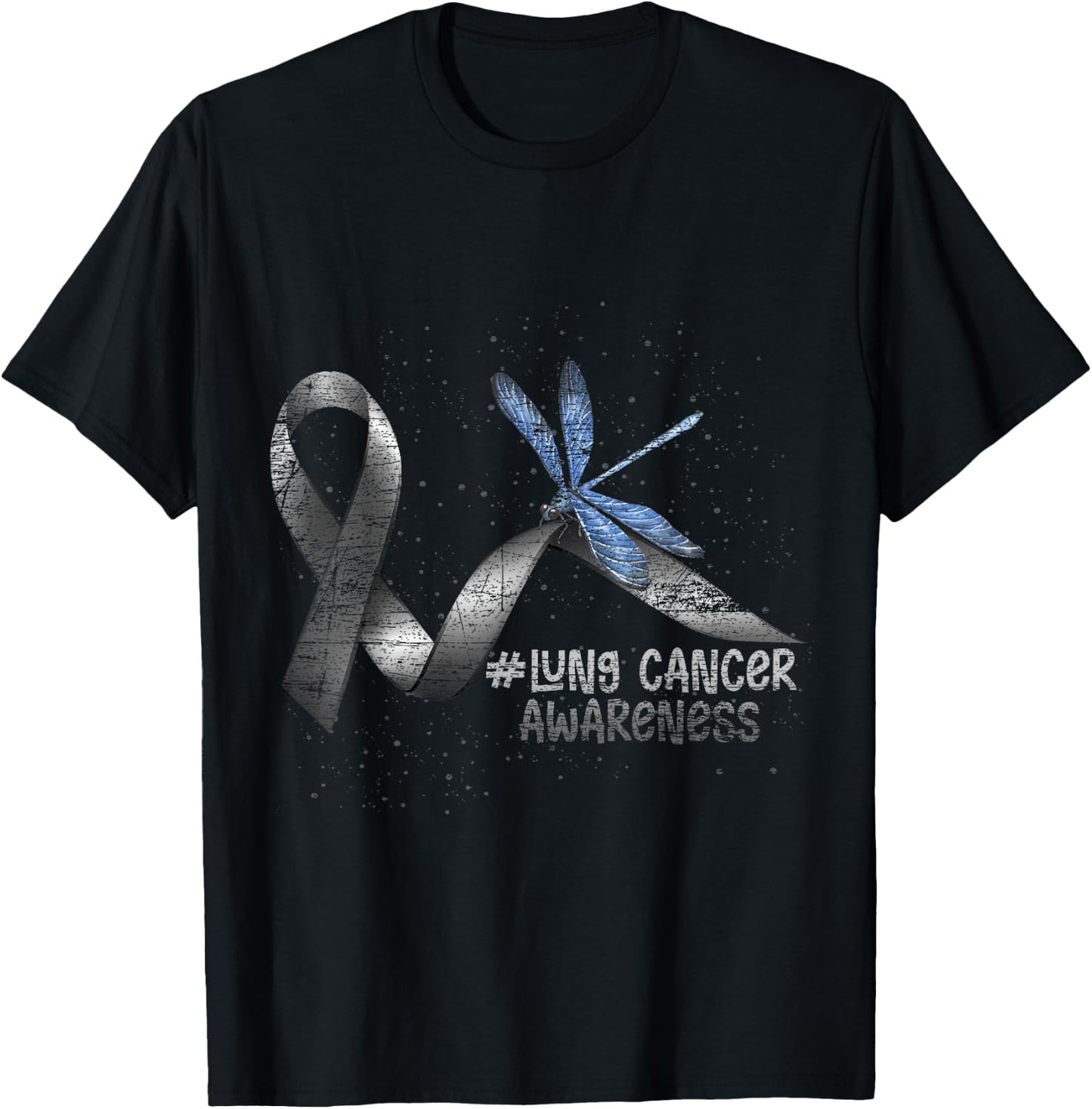 Pretty White Ribbon Support Dragonfly Lung Cancer T-Shirt - T-Shirt | Black