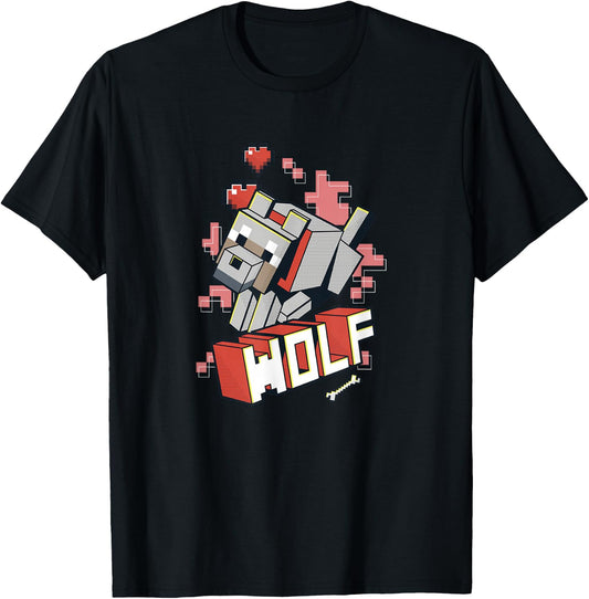Minecraft Wolf Hero Love T-Shirt - T-Shirt | Black