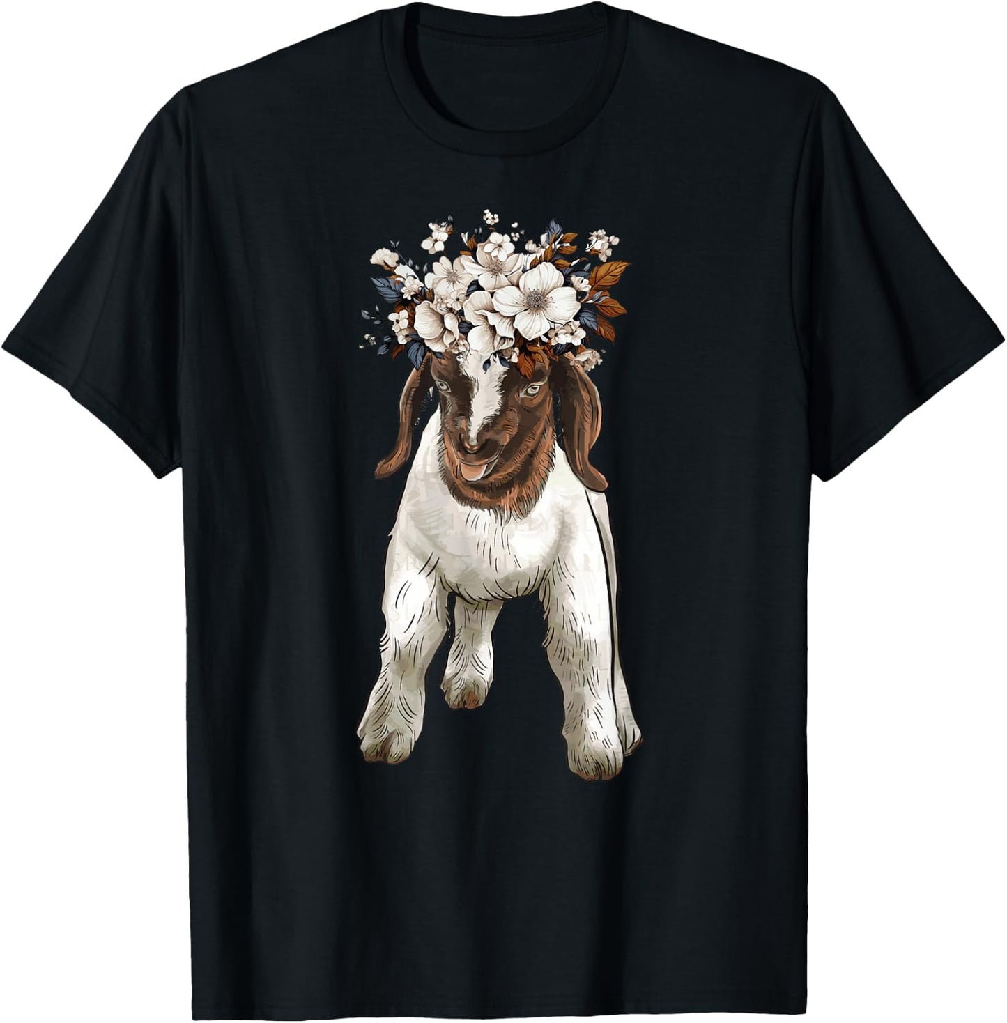 Boer goat with flower, show boer baby goat T-Shirt - T-Shirt | Black