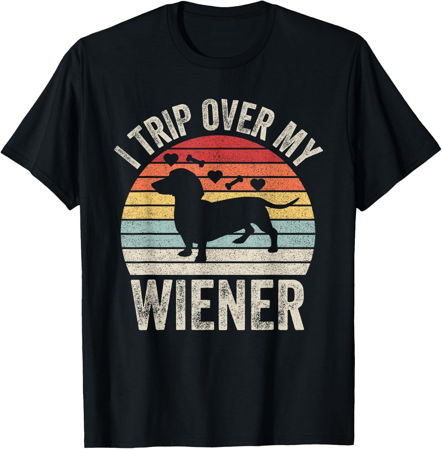 Retro I Trip Over My Wiener Best Friend Dog Dachshund Lover Women Kids T-Shirt - T-Shirt | Black