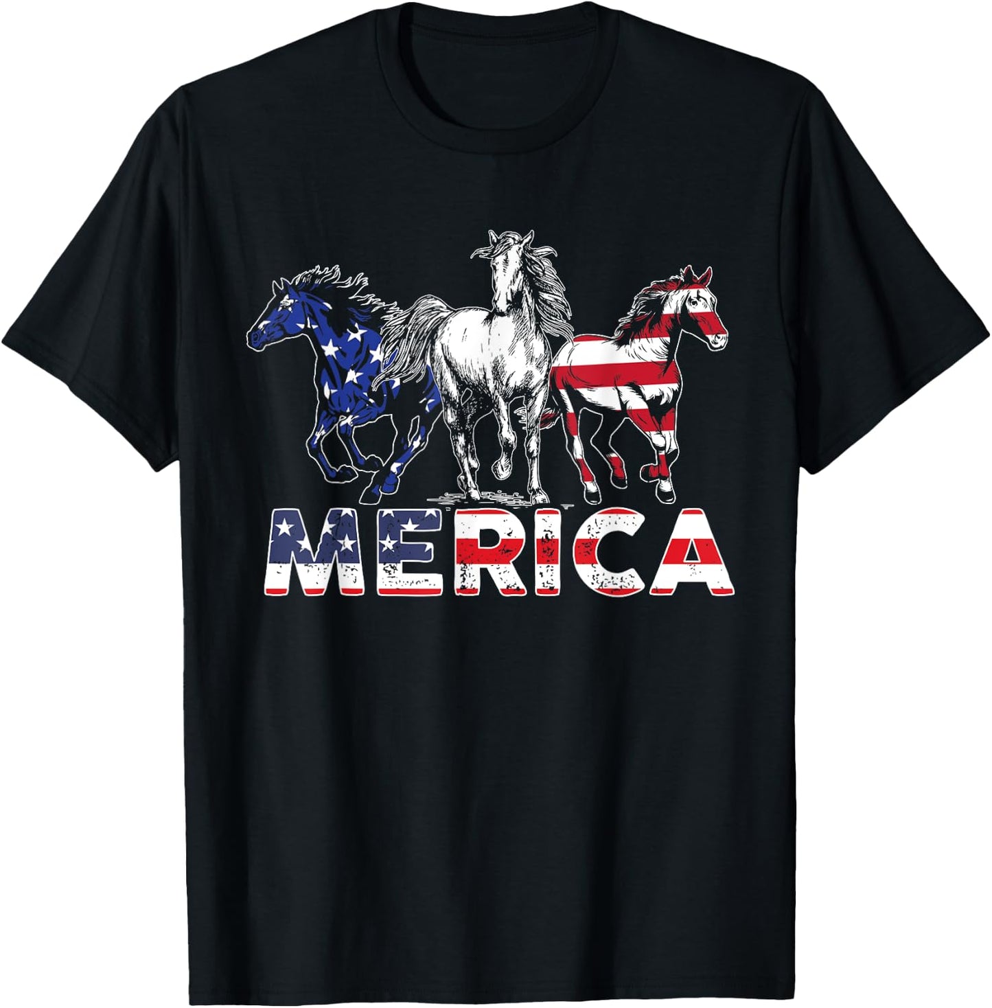 4th Of July Horse American US Flag Horse Riding T-Shirt - T-Shirt | Black