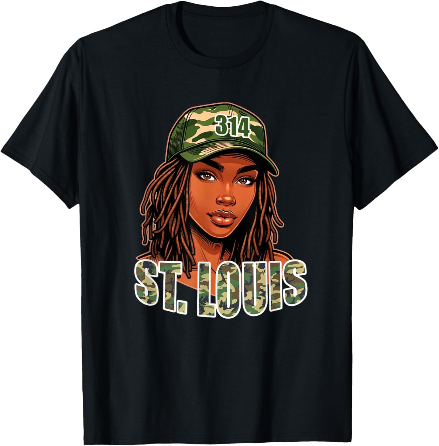 314 St. Louis Camo Hat African American Woman T-Shirt - T-Shirt | Black