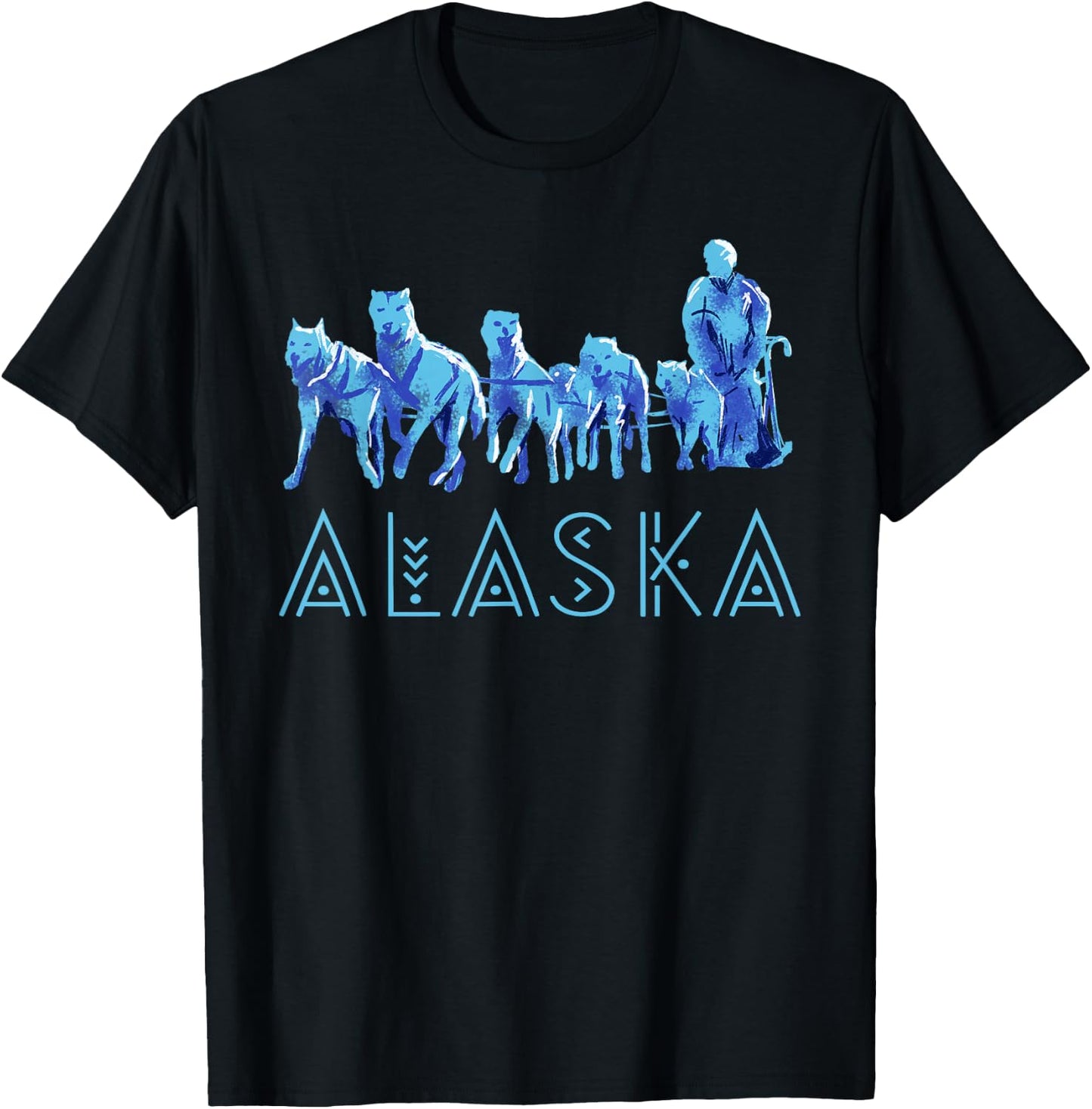 Alaska Sled Dogs Mushing Team Snow Sledding Mountain Scene T-Shirt - T-Shirt | Black