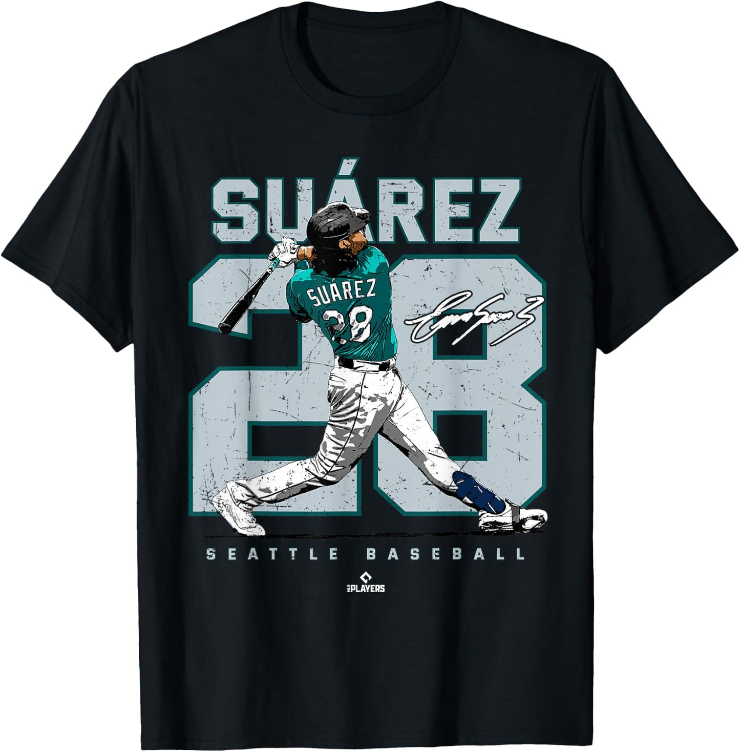 Number and Portrait Eugenio Suarez Seattle MLBPA T-Shirt - T-Shirt | Black