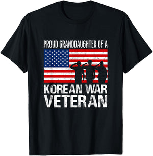 Proud Granddaughter Korean War Veteran Matching Grandfather T-Shirt - T-Shirt | Black