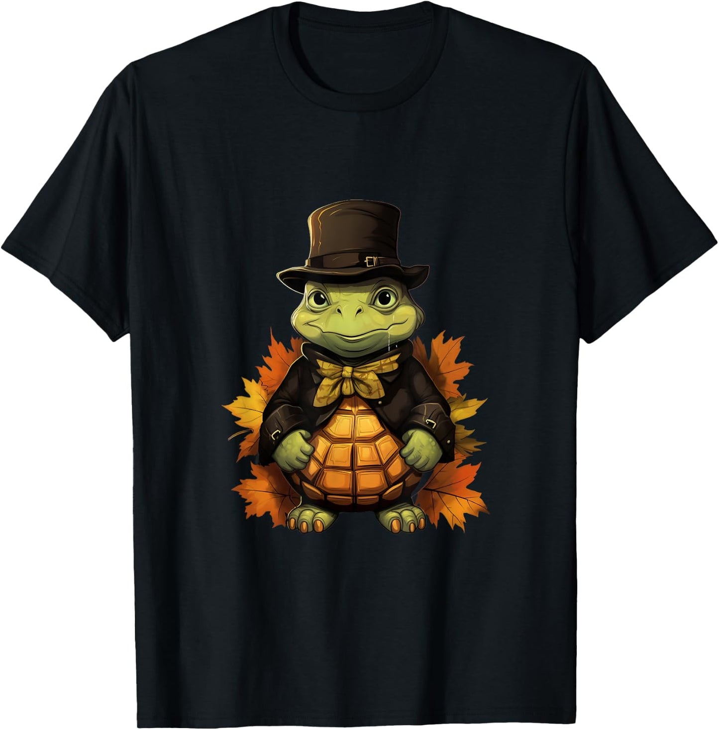 Thanksgiving Day Sea Turtle Pilgrim Fall Autumn Halloween T-Shirt - T-Shirt | Black