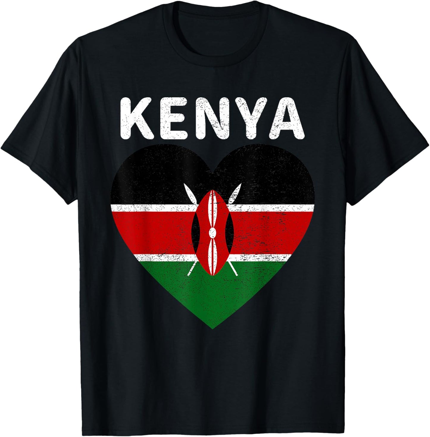 I Love Kenya Kenyan Africa Pride Flag Print Vintage Retro T-Shirt - T-Shirt | Black