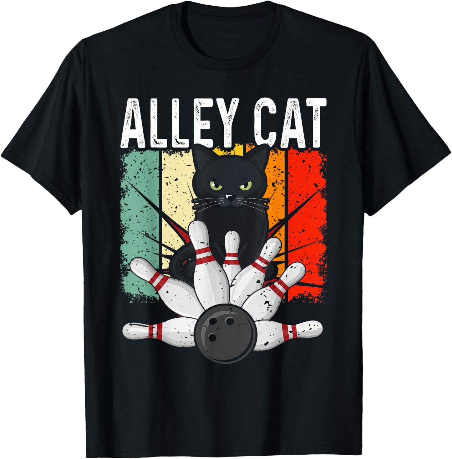 Retro Bowling Vintage Bowler Alley Cat Vintage Men Women Girls Kids T-Shirt - T-Shirt | Black