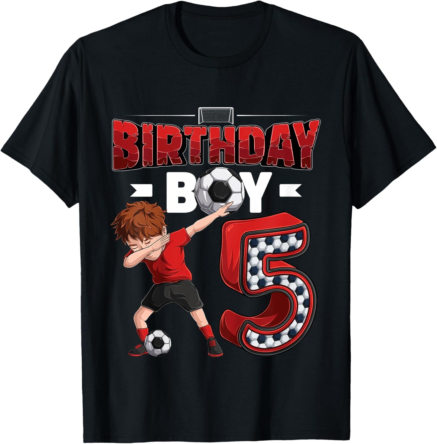 Kids dabbing boy 5 year old Soccer Player 5th birthday party T-Shirt - T-Shirt | Black