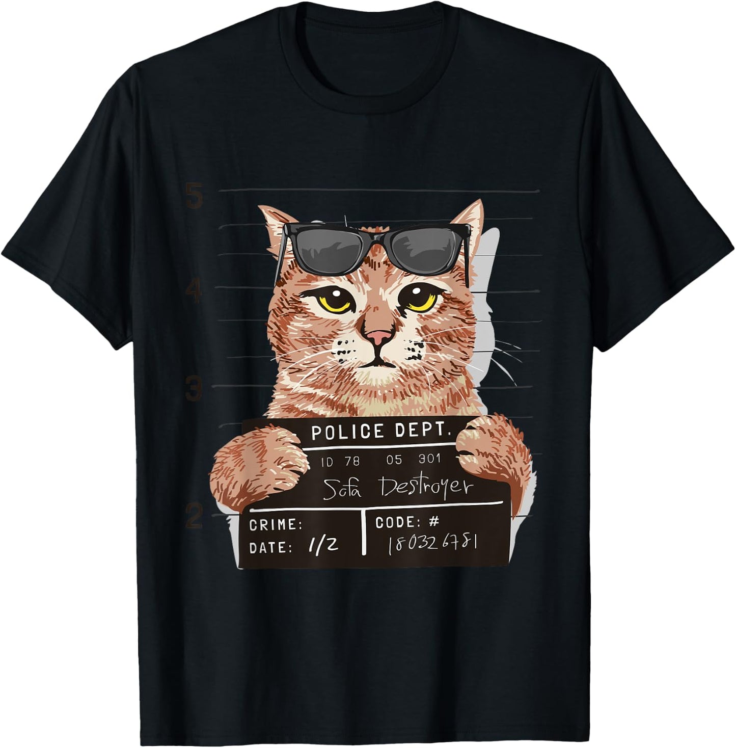 Funny Bad Sofa Destroyer Cat Mug Shot Cat Police Photo Men Women T-Shirt - T-Shirt | Black