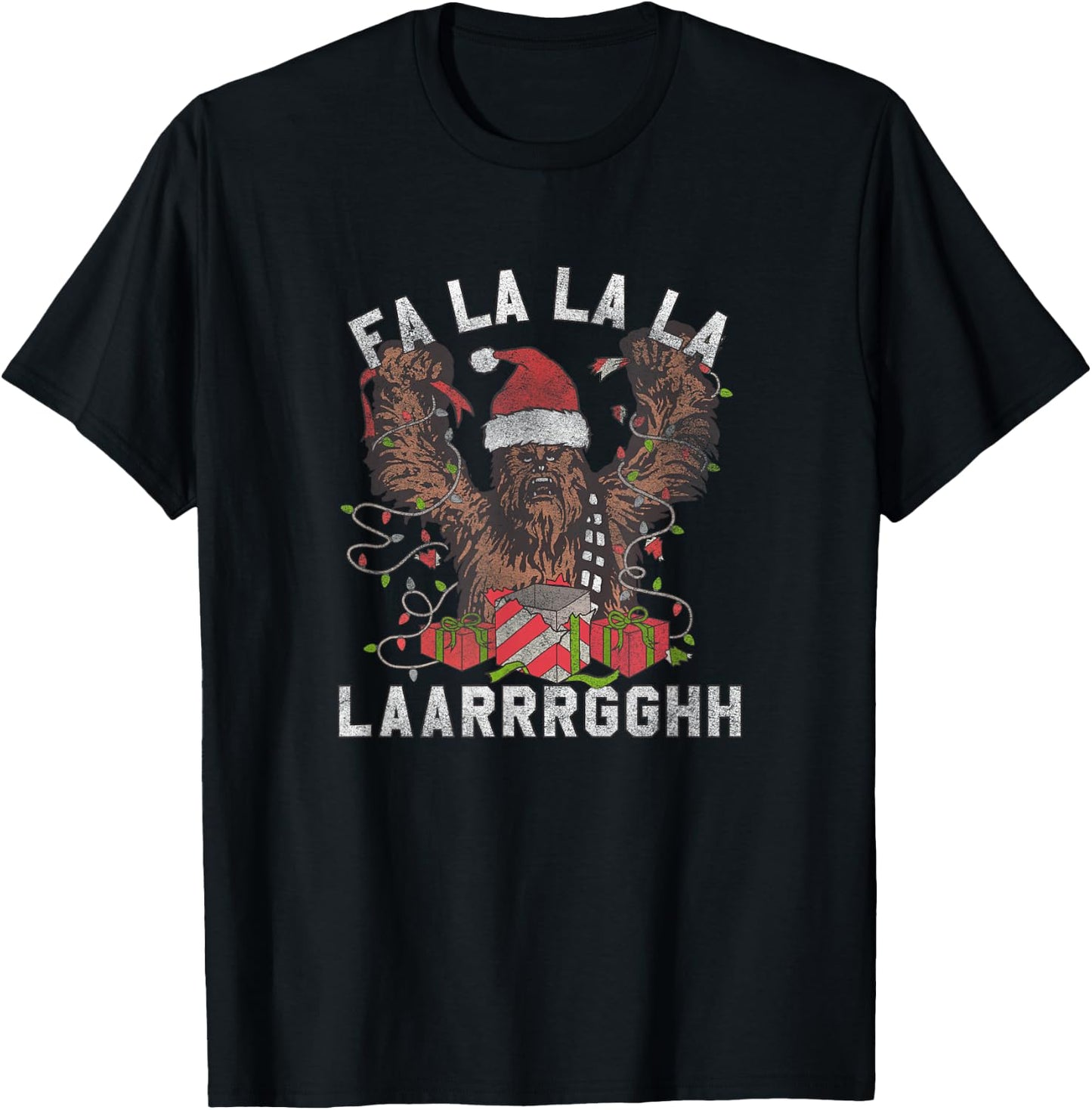 Star Wars Christmas Chewbacca Lights & Presents Fa La La T-Shirt - T-Shirt | Black