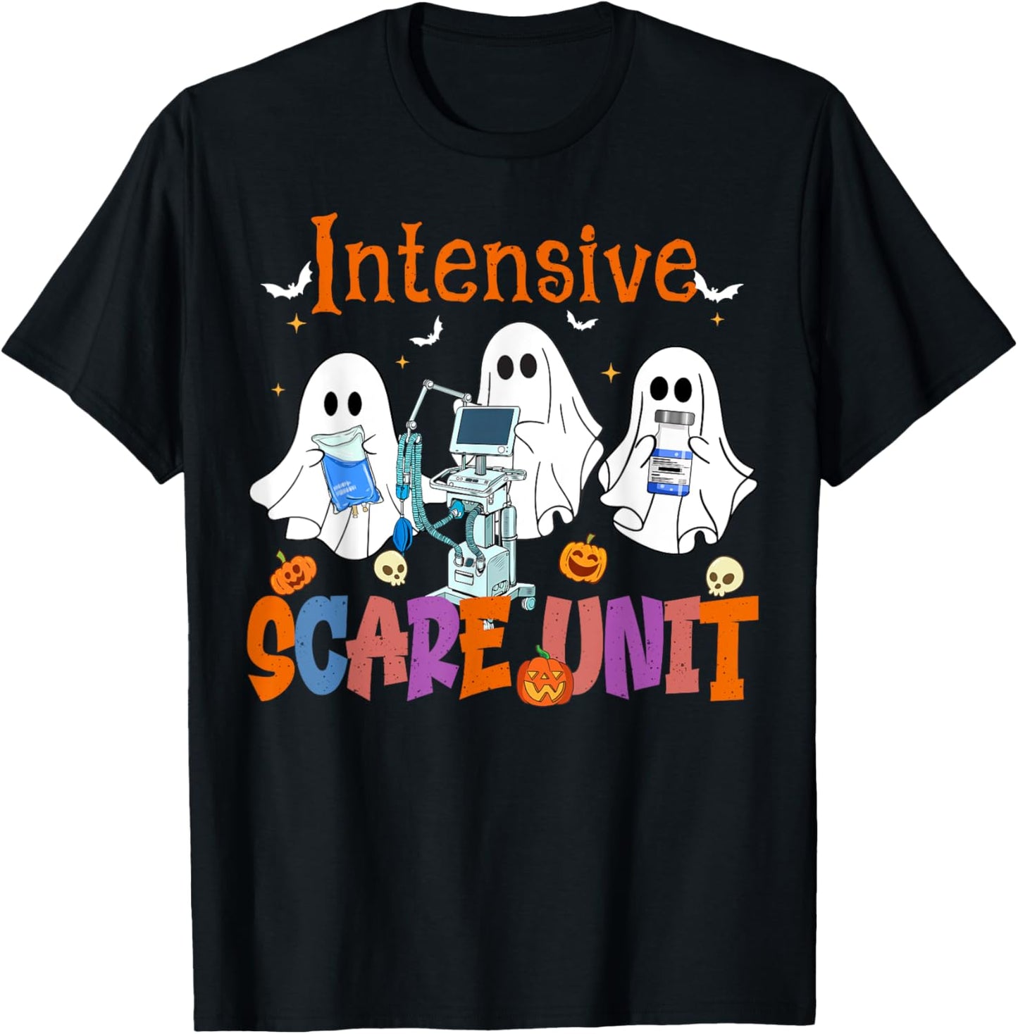Halloween Intensive Care Scare Unit Ghost Nurse ICU Nursing T-Shirt - T-Shirt | Black