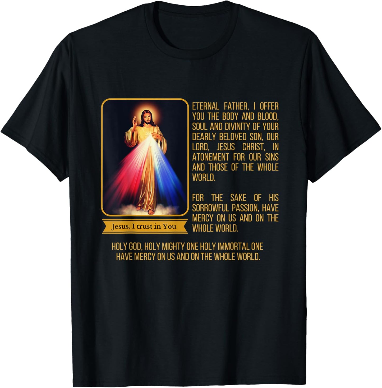 Divine Mercy Jesus Image Chaplet Novena Prayer Catholic T-Shirt - T-Shirt | Black
