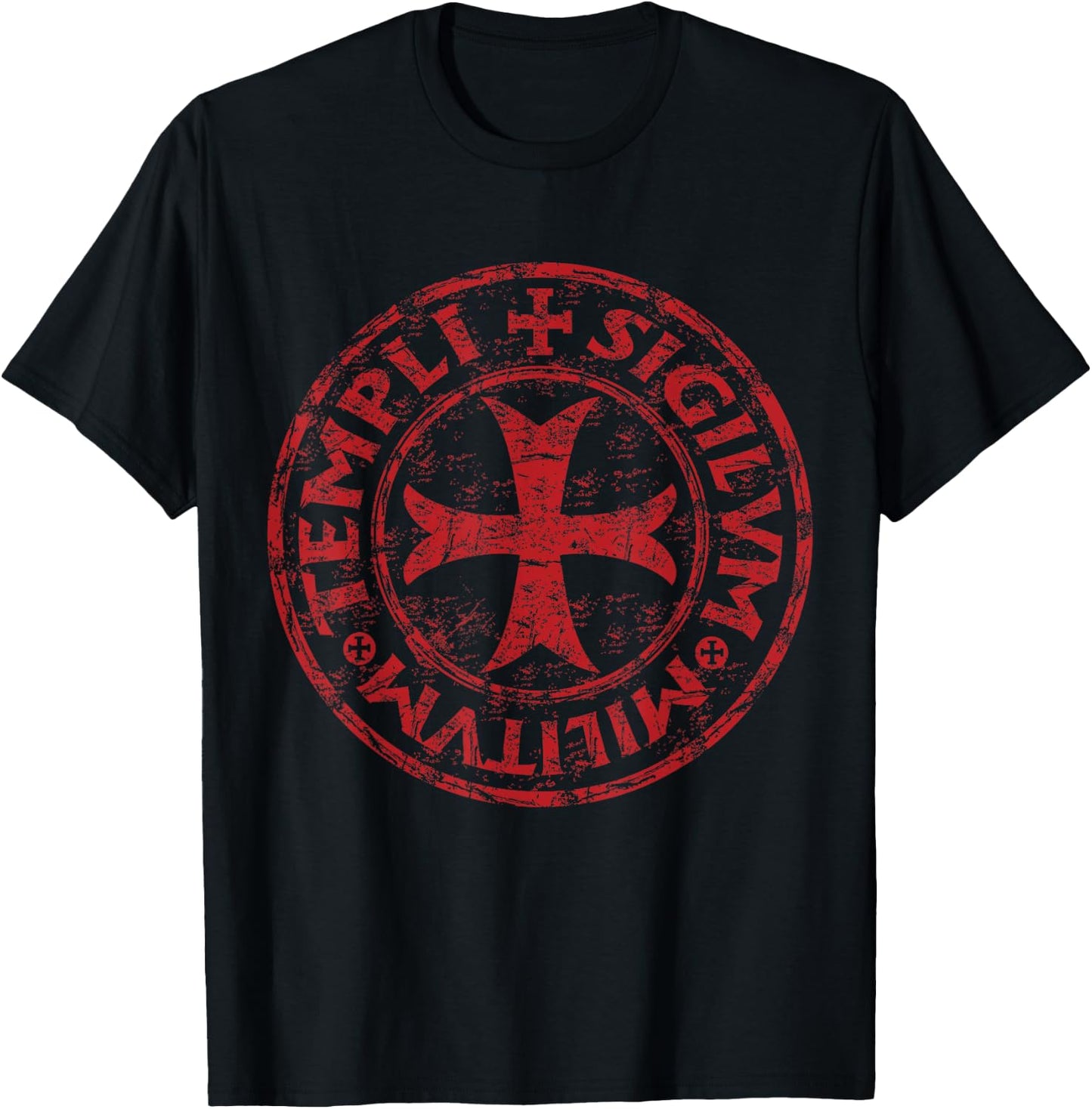 Knights Templar Ring Seal of Soldiers of The Temple Cross T-Shirt - T-Shirt | Black