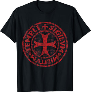 Knights Templar Ring Seal of Soldiers of The Temple Cross T-Shirt - T-Shirt | Black