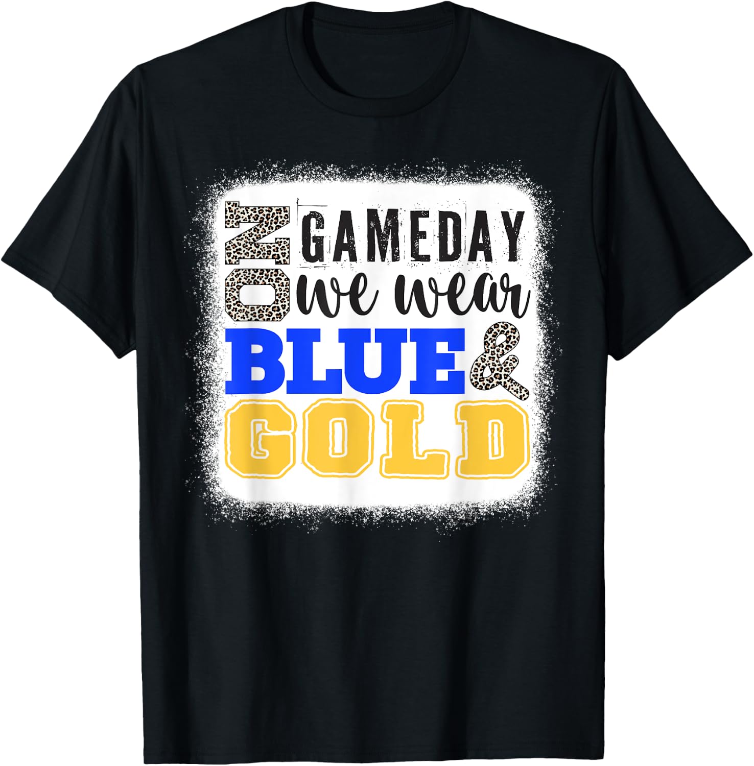On Gameday Football We Wear Gold And Blue Leopard Print T-Shirt - T-Shirt | Black