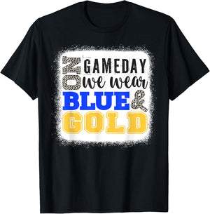 On Gameday Football We Wear Gold And Blue Leopard Print T-Shirt - T-Shirt | Black