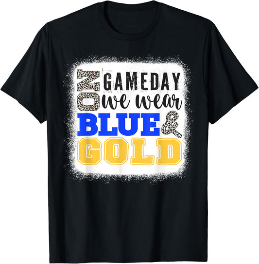 On Gameday Football We Wear Gold And Blue Leopard Print T-Shirt - T-Shirt | Black