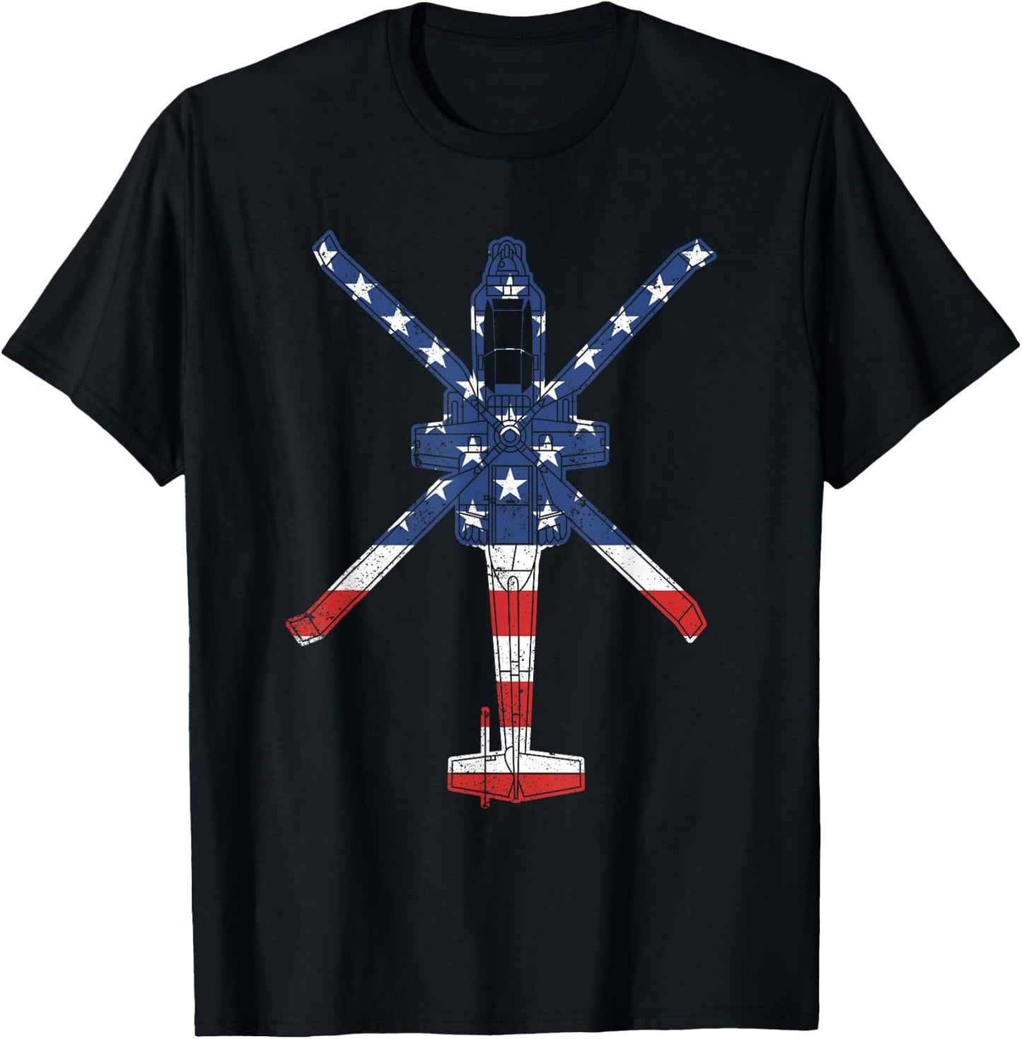 AH64 Apache Military Attack Helicopter American Flag Apache T-Shirt - T-Shirt | Black