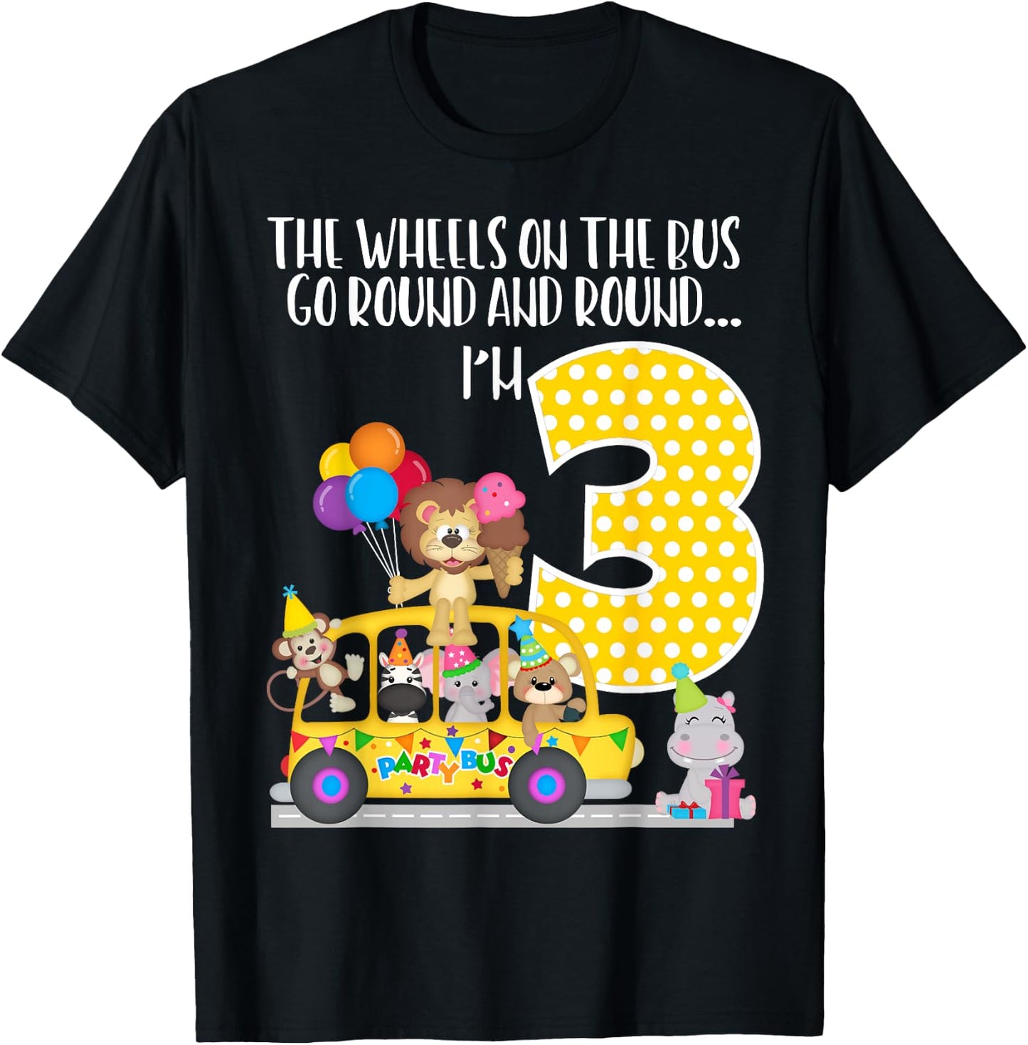 The Wheels On The Bus 3rd Birthday 3 Yrs Old Family Matching T-Shirt - T-Shirt | Black